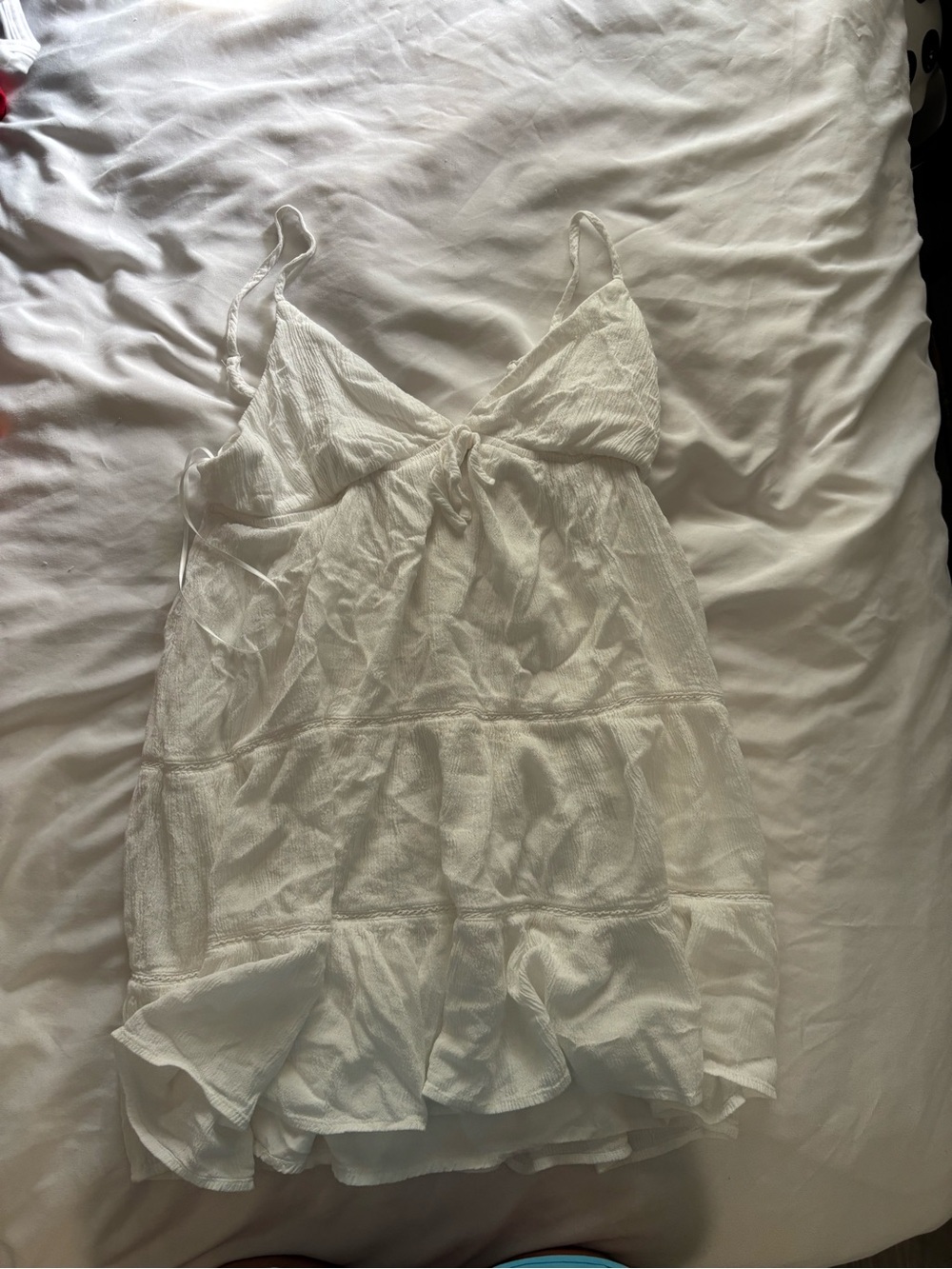 Garage White Textured Tie-Front Mini Dress